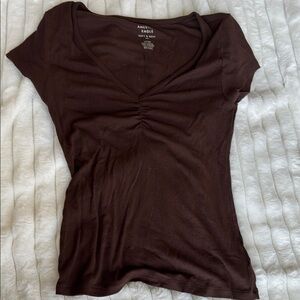 American Eagle Outfitters Brown Ruched Fitted T-Shirt